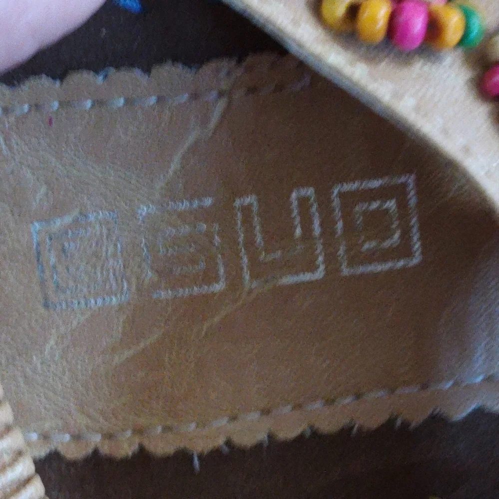 Women's Tan Wooden Beaded Thong Sandals